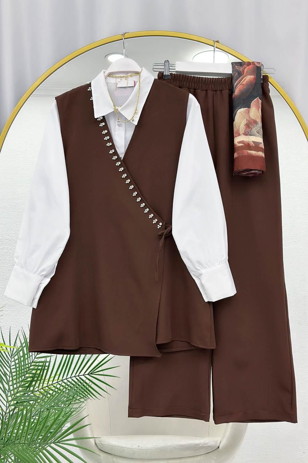 SIRATAŞ İŞLEMELİ KREP ÜÇLÜ TAKIM