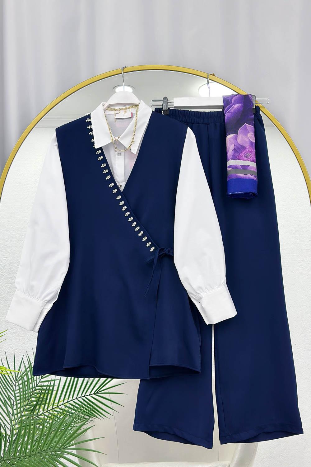 SIRATAŞ İŞLEMELİ KREP ÜÇLÜ TAKIM