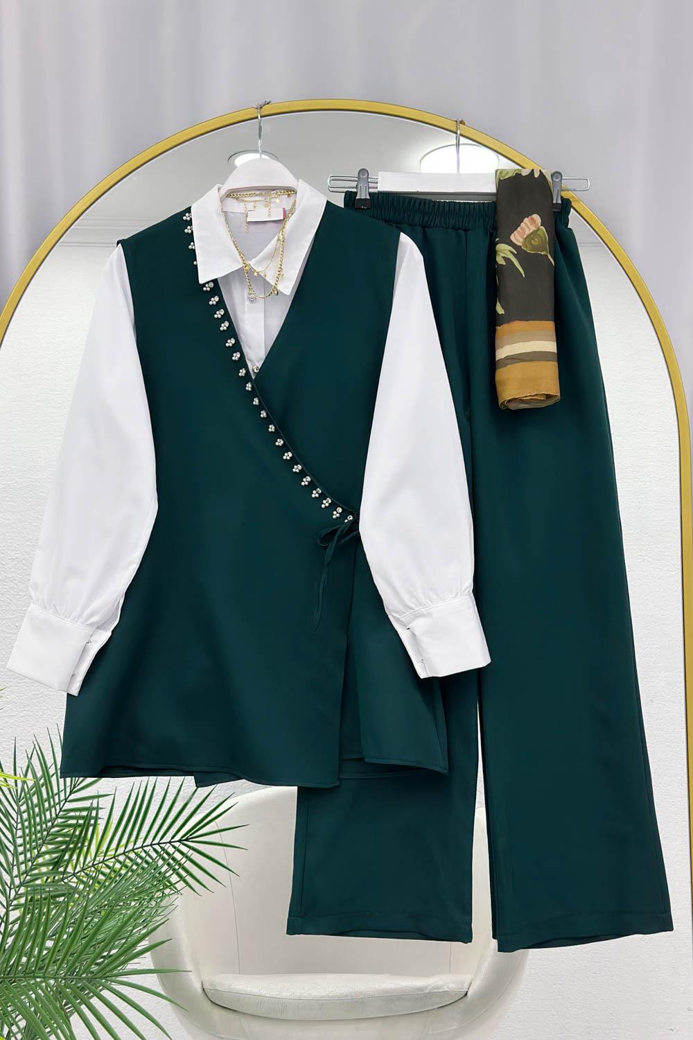 SIRATAŞ İŞLEMELİ KREP ÜÇLÜ TAKIM