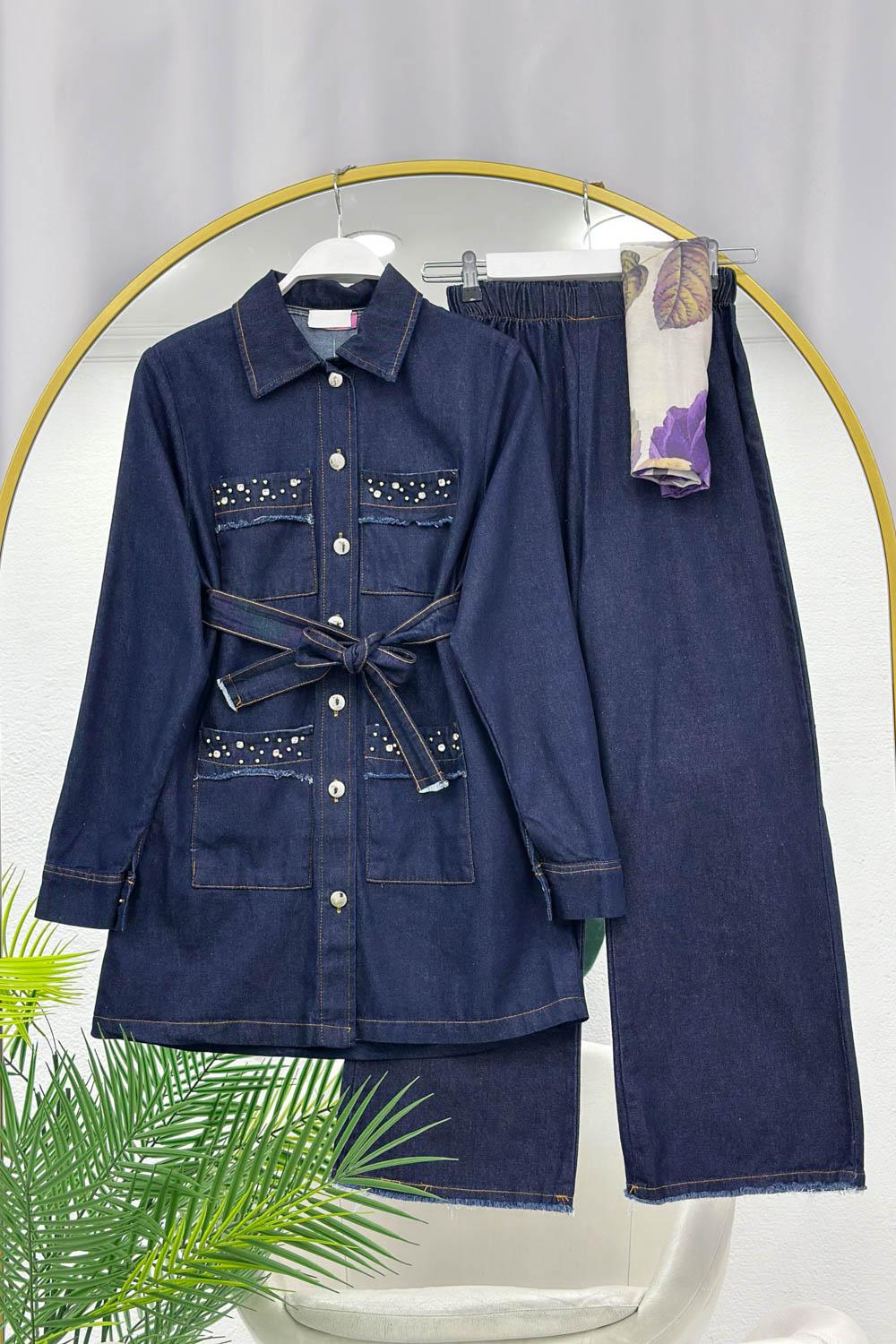 CEBİ BONCUK DETAYLI KADIN KOT TAKIM