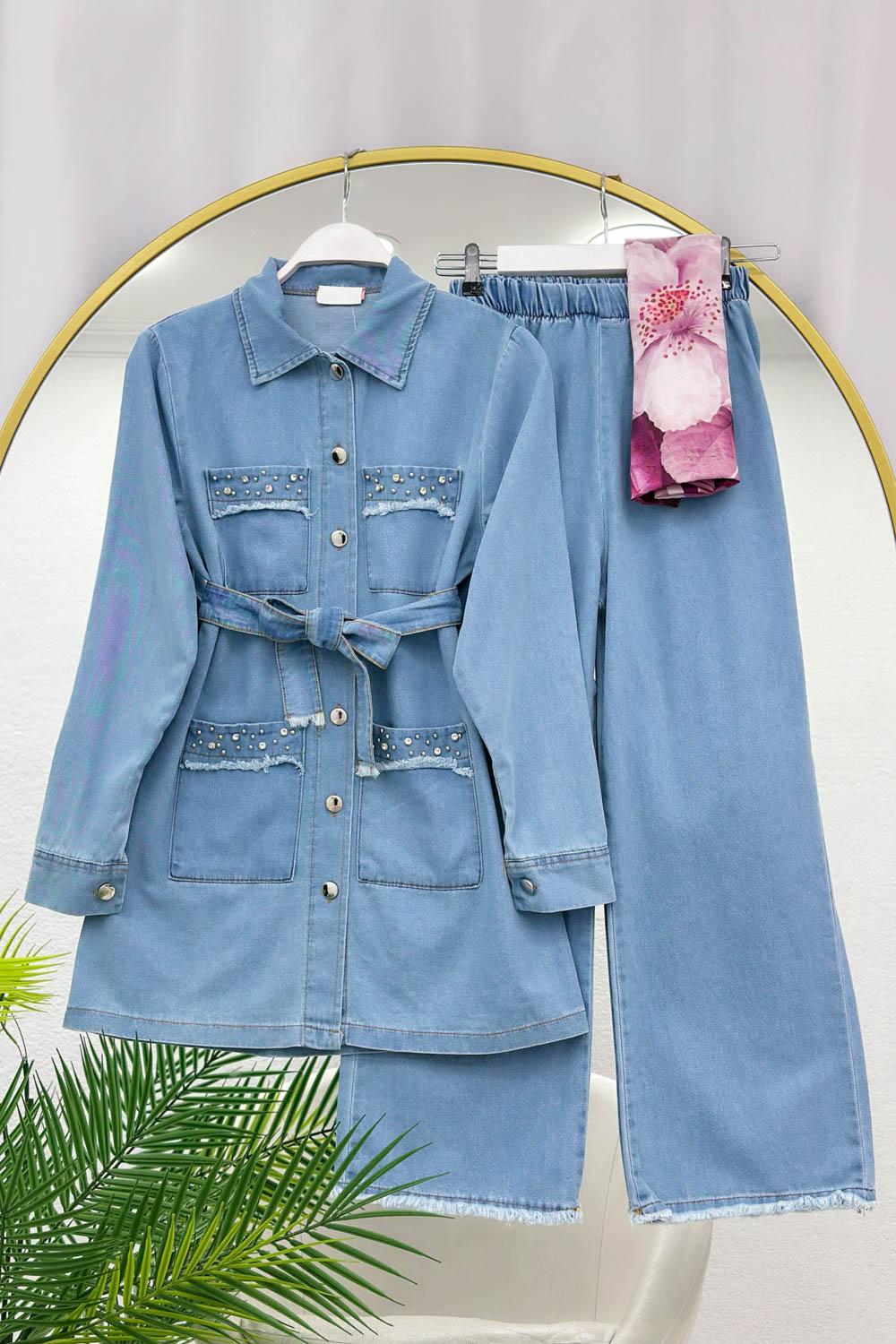 CEBİ BONCUK DETAYLI KADIN KOT TAKIM