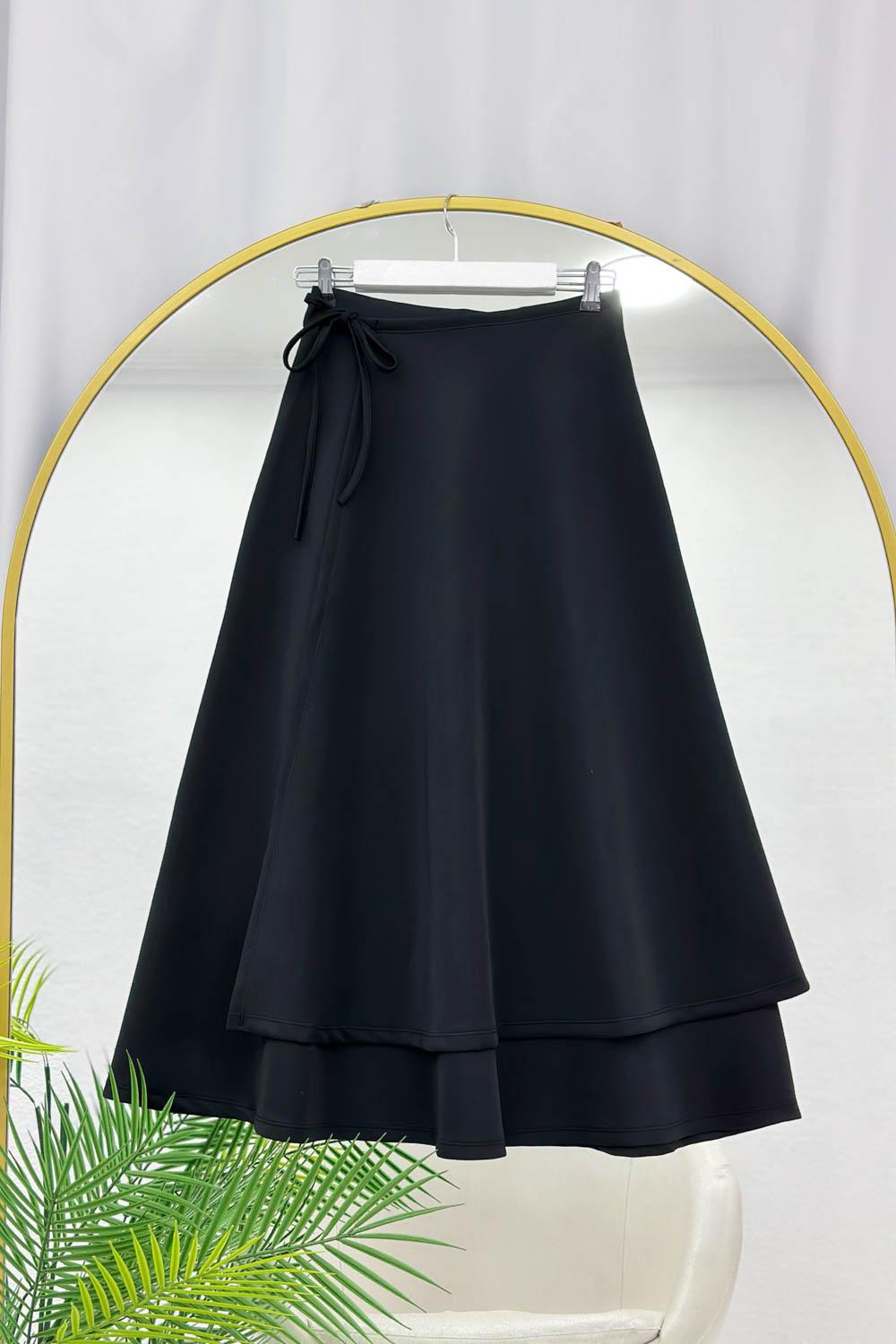 YANDAN BAĞLAMALI PUF SCUBA KADIN  KLOŞ ETEK