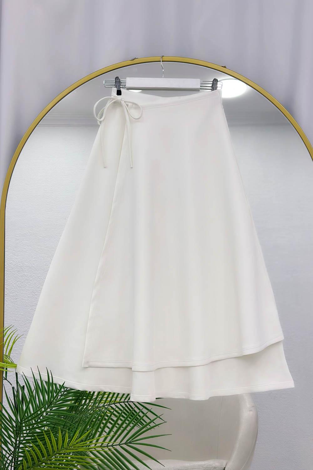 YANDAN BAĞLAMALI PUF SCUBA KADIN  KLOŞ ETEK