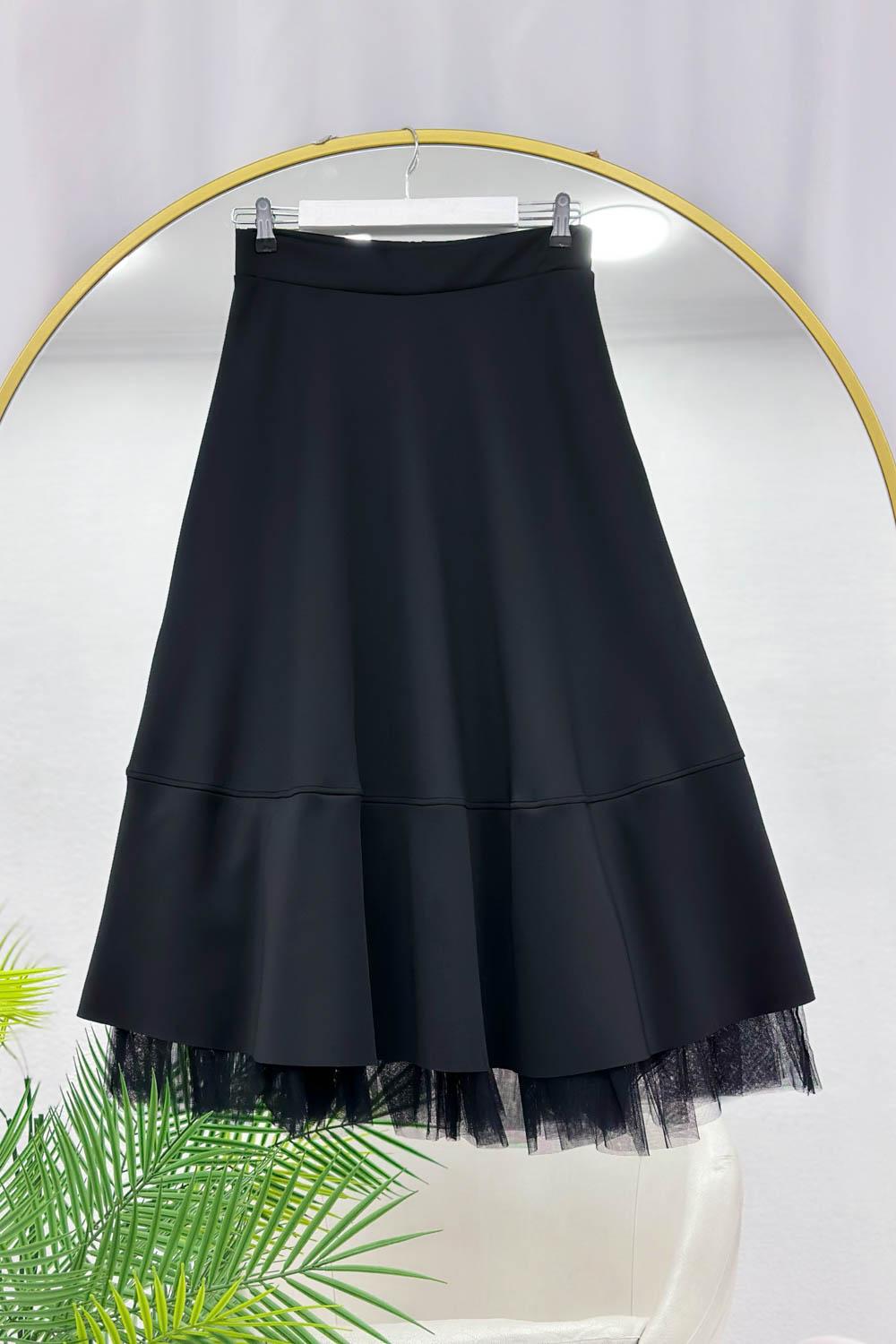 TÜL DETAYLI PUF SCUBA KADIN KLOŞ ETEK