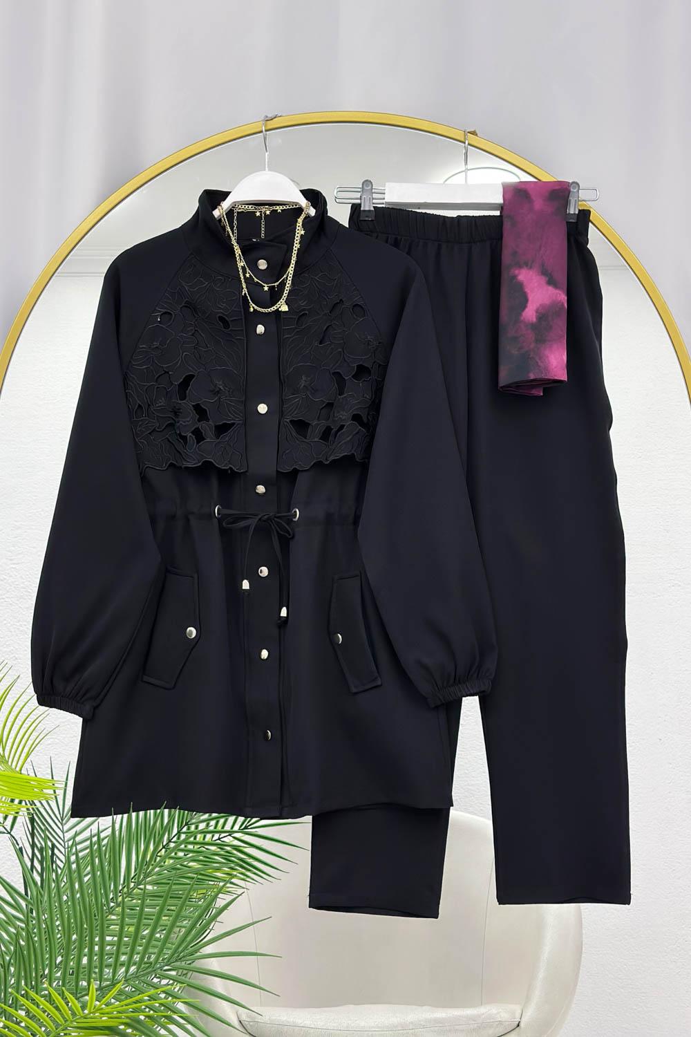 DANTEL DETAYLI BELİ BAĞCIKLI KADIN PANTOLON TAKIM