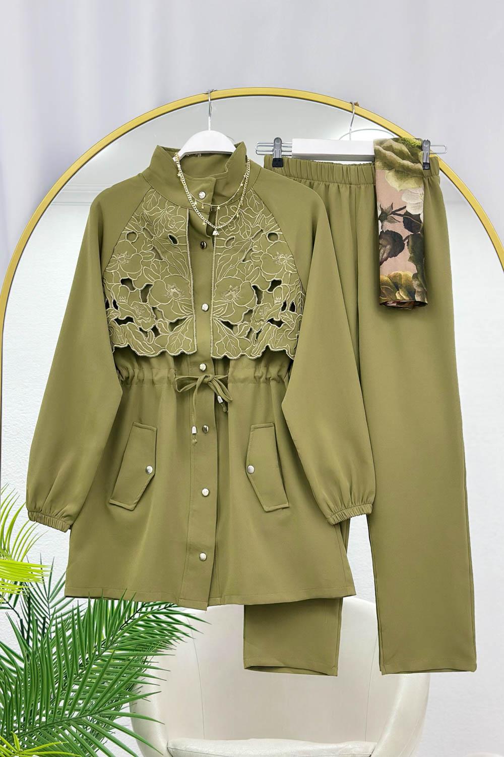 DANTEL DETAYLI BELİ BAĞCIKLI KADIN PANTOLON TAKIM