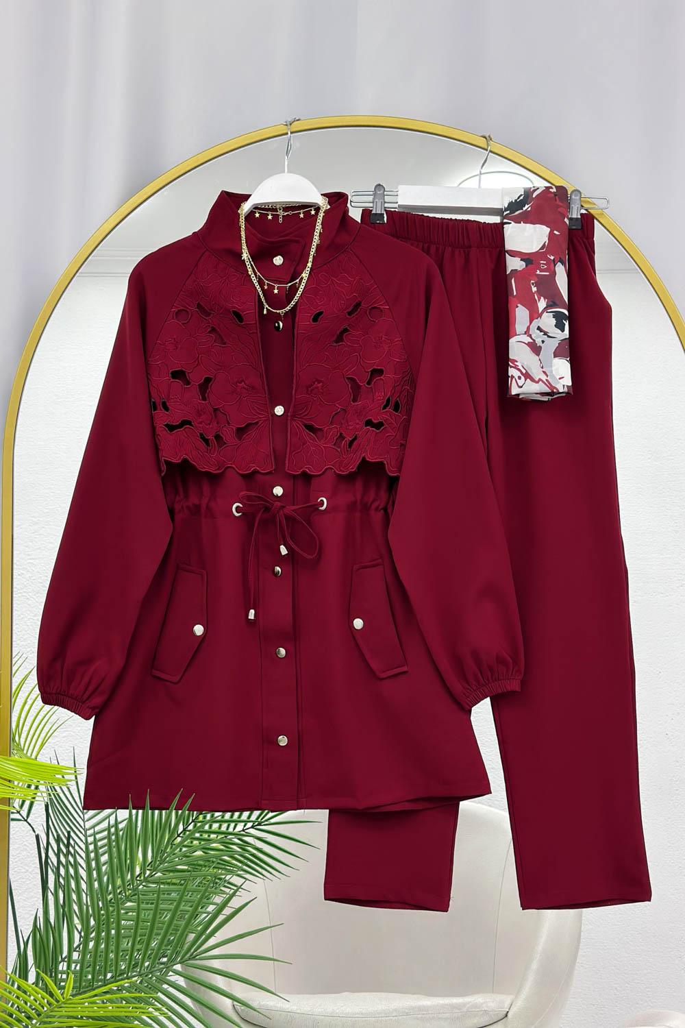 DANTEL DETAYLI BELİ BAĞCIKLI KADIN PANTOLON TAKIM