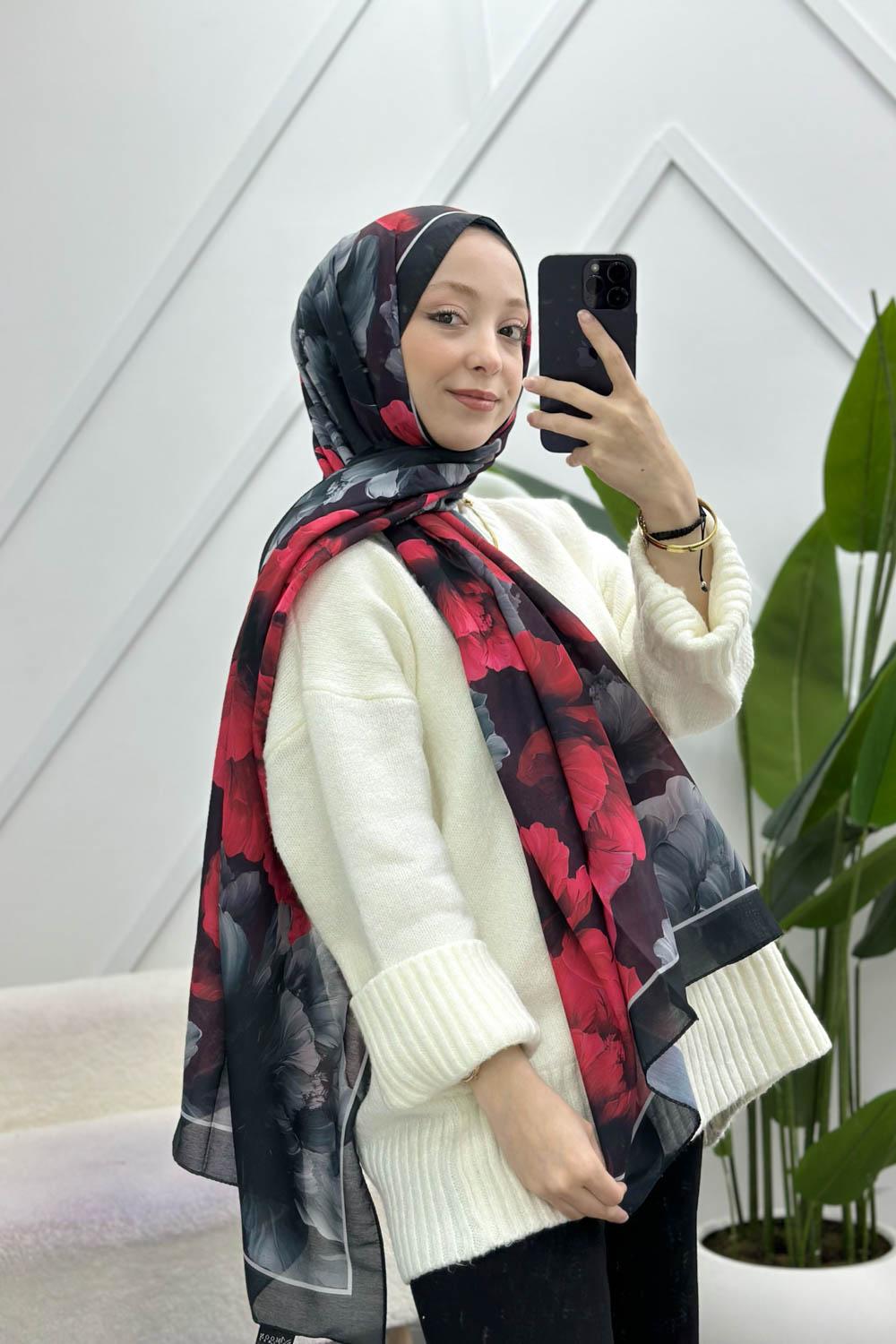 SONBAHAR ÇİÇEKLERİ DESENLİ PAMUK ŞAL