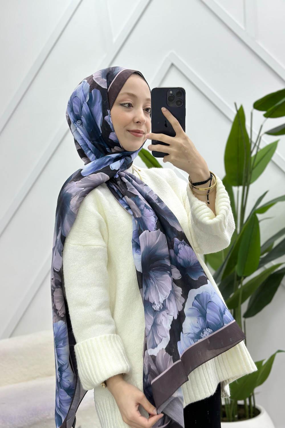 SONBAHAR ÇİÇEKLERİ DESENLİ PAMUK ŞAL