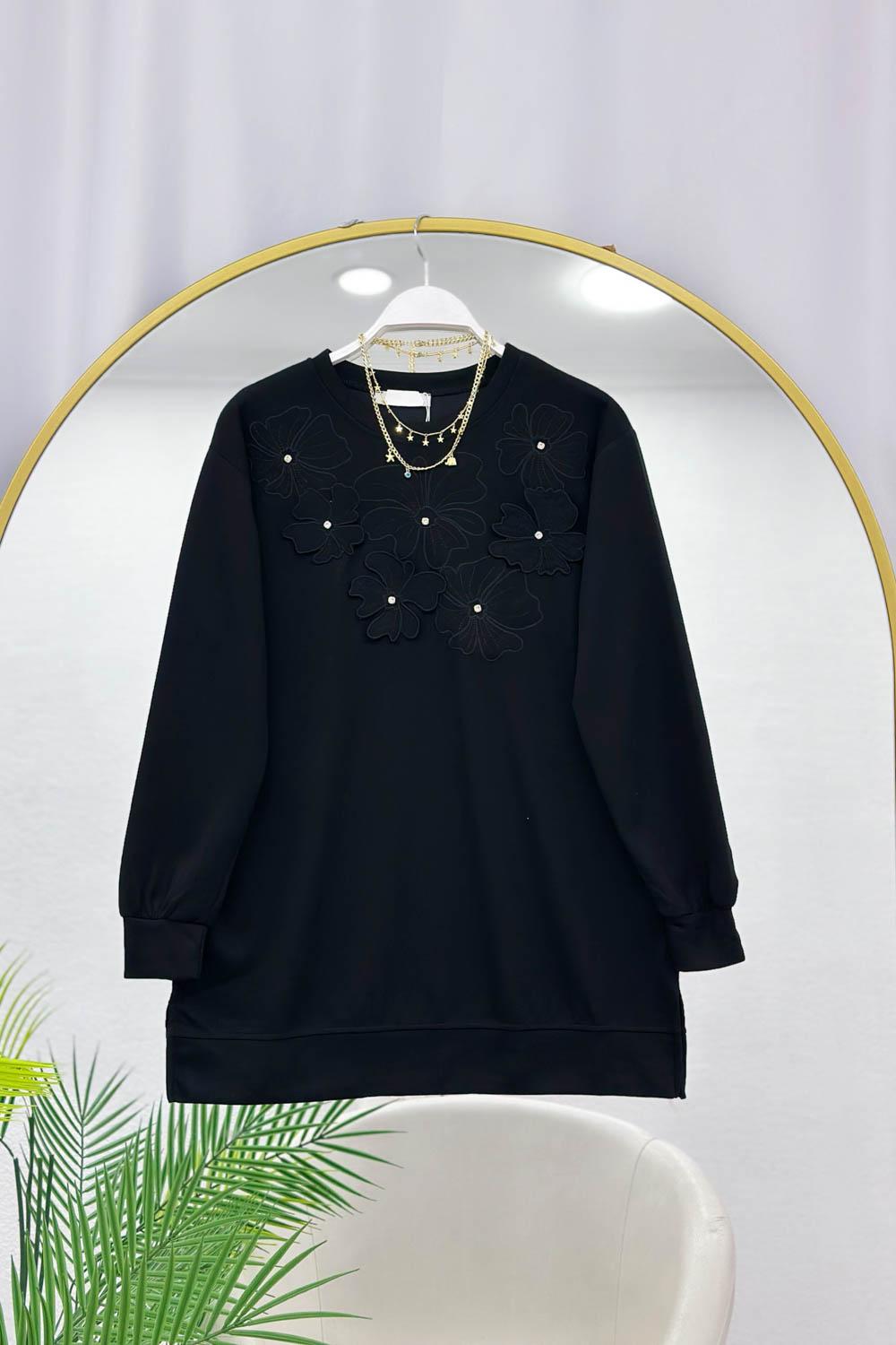 ÇİÇEK NAKIŞLI TAŞ DETAYLI OYSHO KUMAŞ KADIN TUNİK