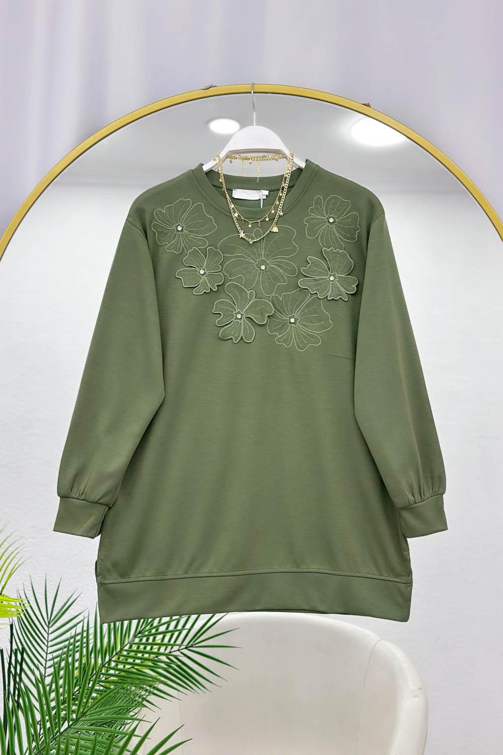 ÇİÇEK NAKIŞLI TAŞ DETAYLI OYSHO KUMAŞ KADIN TUNİK