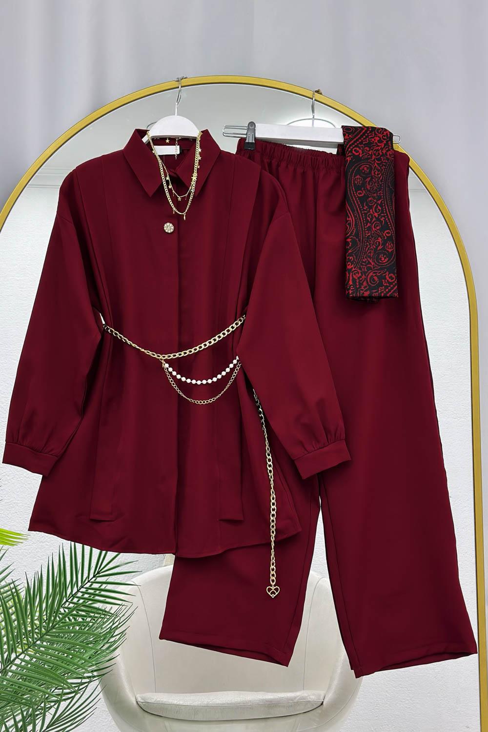 DÜĞME VE KEMER DETAYLI KADIN  TAKIM