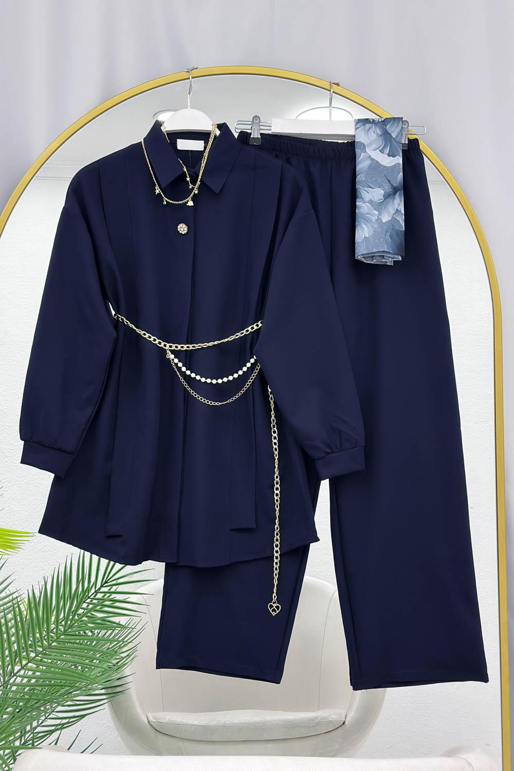 DÜĞME VE KEMER DETAYLI KADIN  TAKIM