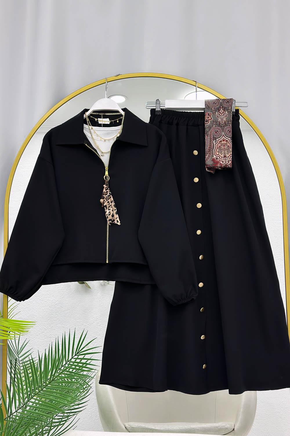 MİNİ FULAR DETAYLI KADIN ETEKLİ TAKIM