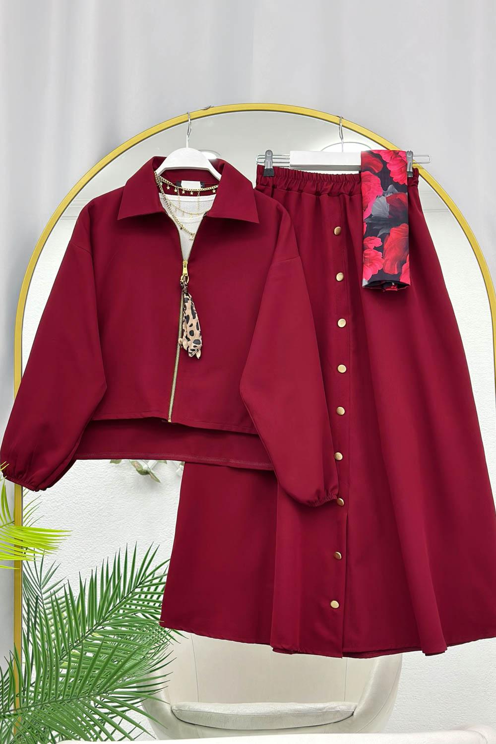 MİNİ FULAR DETAYLI KADIN ETEKLİ TAKIM