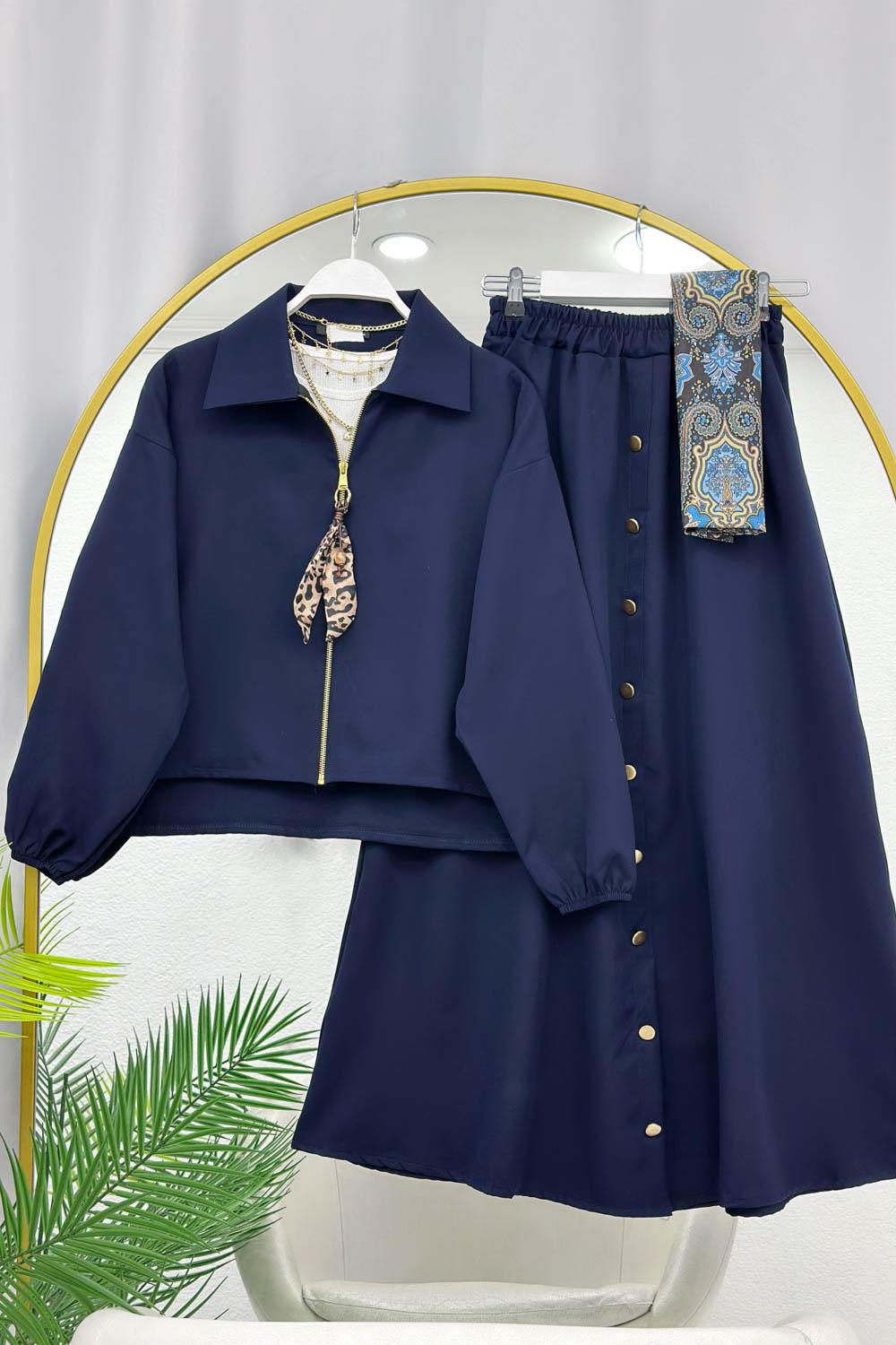 MİNİ FULAR DETAYLI KADIN ETEKLİ TAKIM