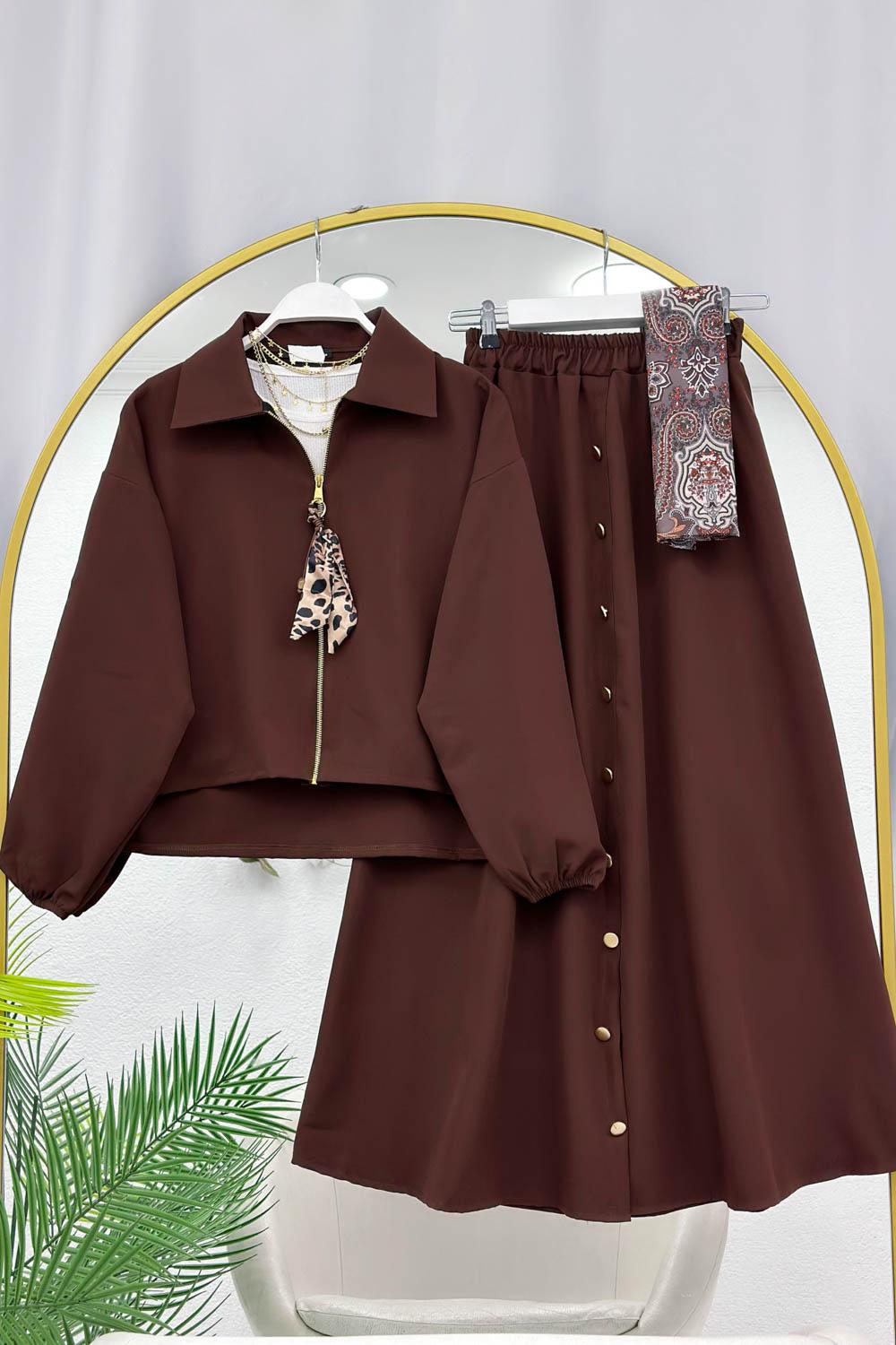 MİNİ FULAR DETAYLI KADIN ETEKLİ TAKIM