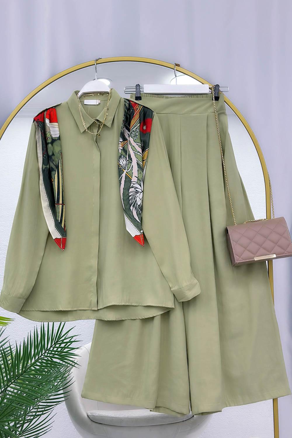 ŞAL DETAYLI PANTOLONLU GÖMLEK