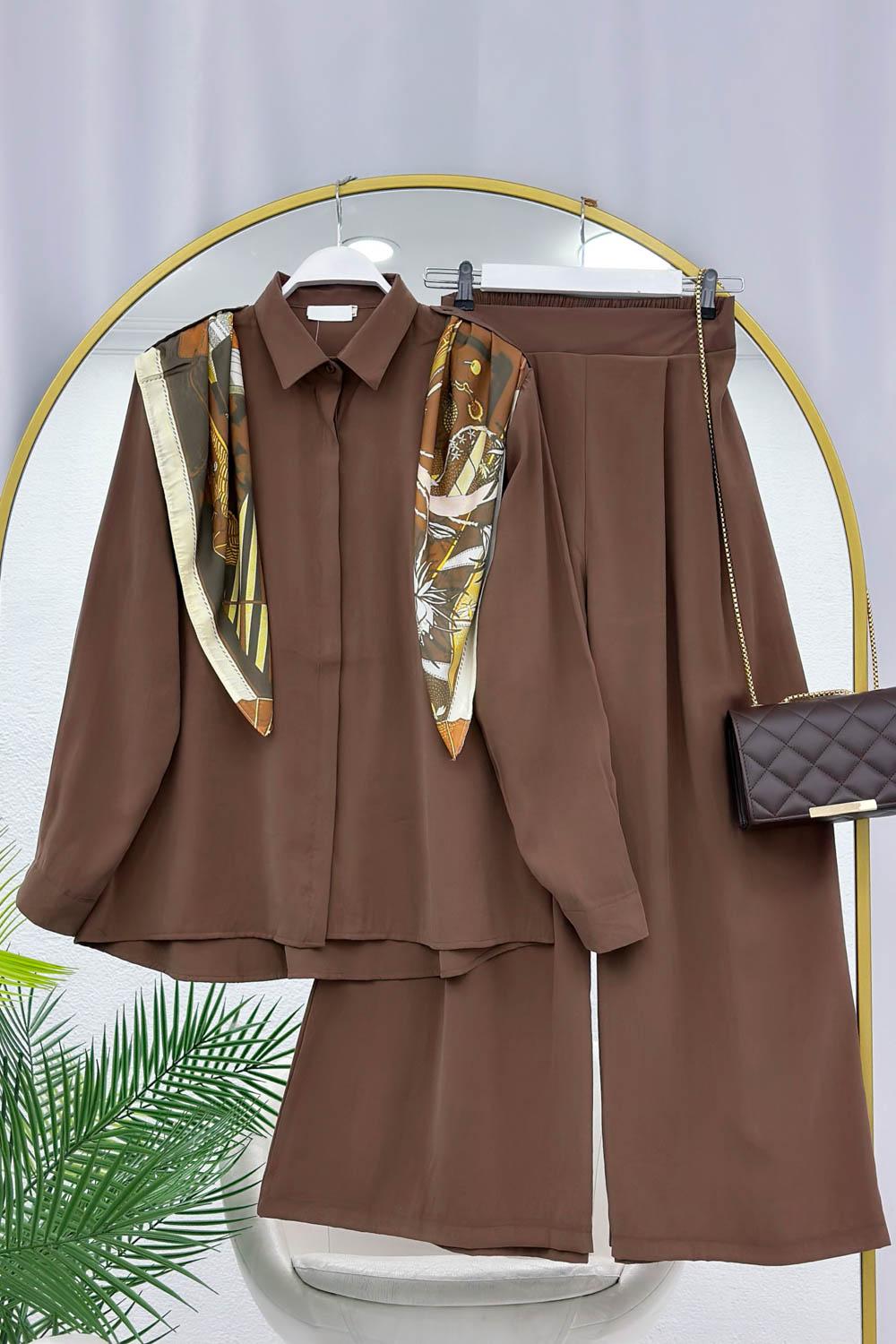 ŞAL DETAYLI PANTOLONLU GÖMLEK