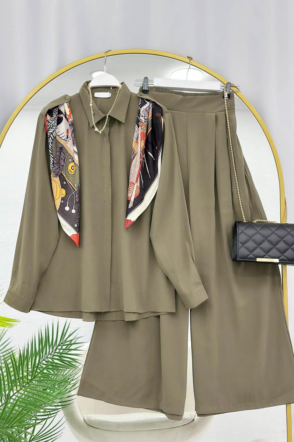 ŞAL DETAYLI PANTOLONLU GÖMLEK