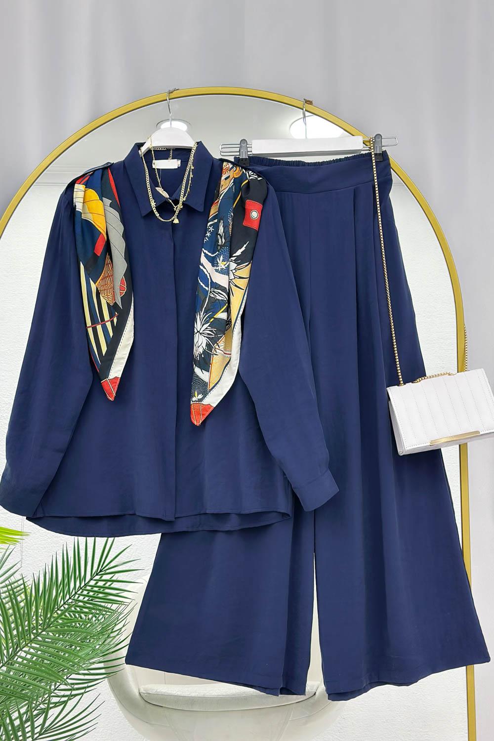 ŞAL DETAYLI PANTOLONLU GÖMLEK