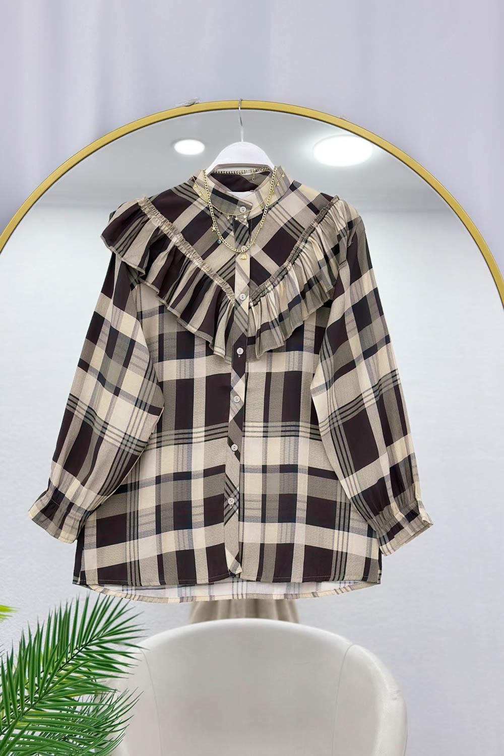 FIRFIRLI KARE DESENLİ KADIN GÖMLEK