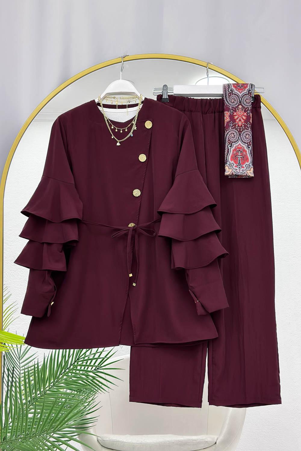 KOLLAR FIRFIRLI GOLD DÜĞME DETAYLI PANTOLONLU TAKIM