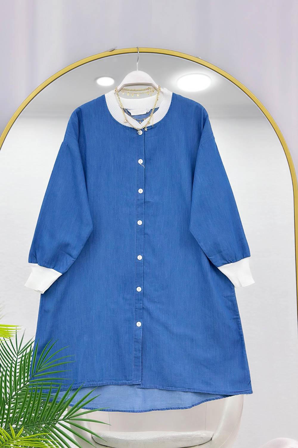 LASTİK RİBANALI MAXİ BOY KOT GÖMLEK