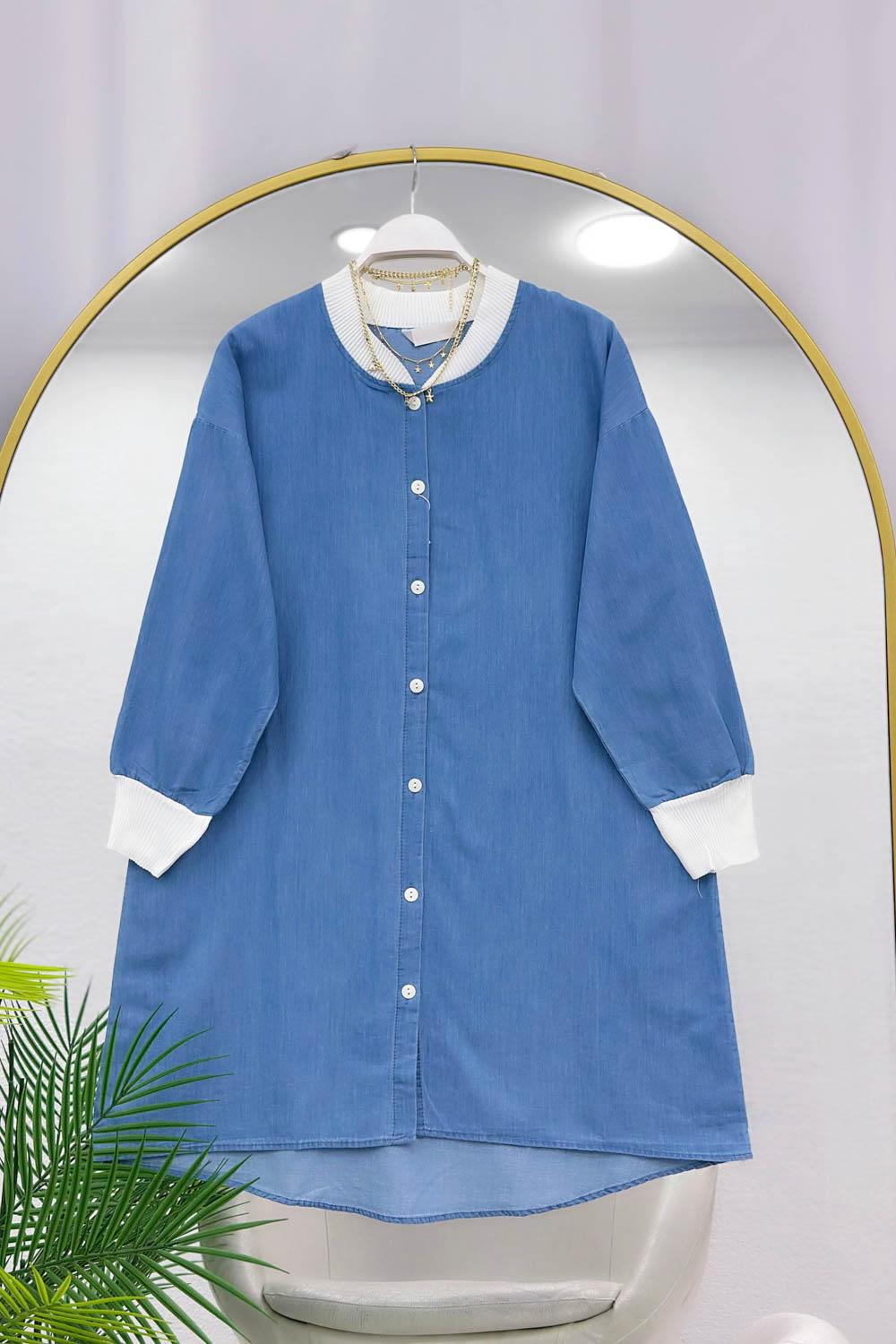 LASTİK RİBANALI MAXİ BOY KOT GÖMLEK