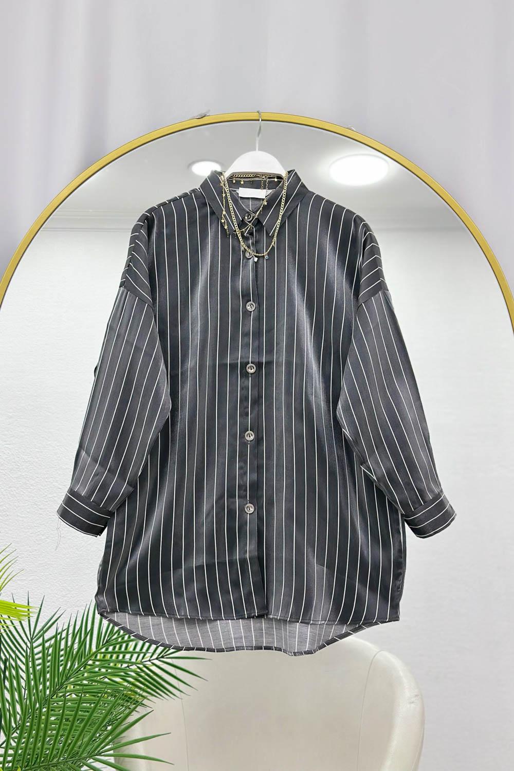 SATEN ÇİZGİLİ KADIN GÖMLEK