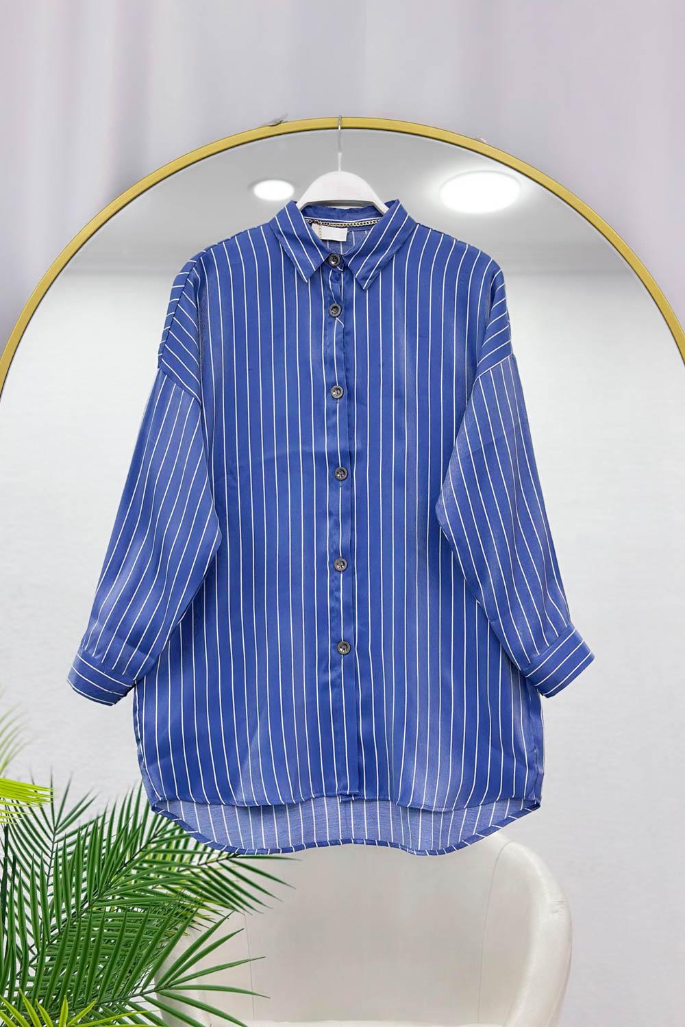 SATEN ÇİZGİLİ KADIN GÖMLEK