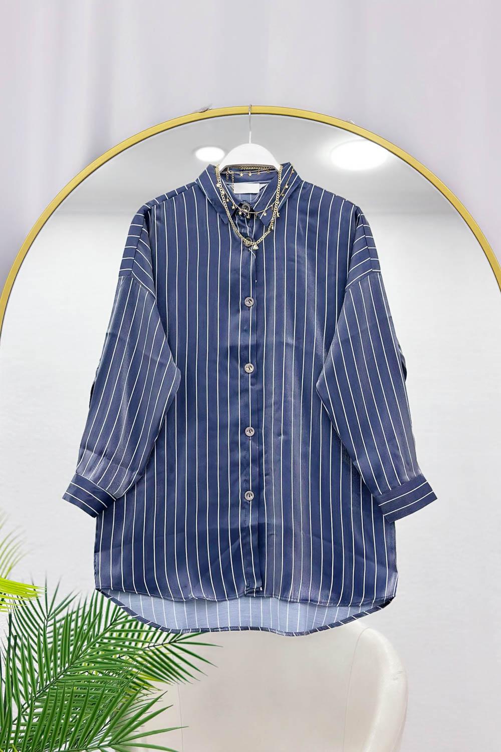 SATEN ÇİZGİLİ KADIN GÖMLEK