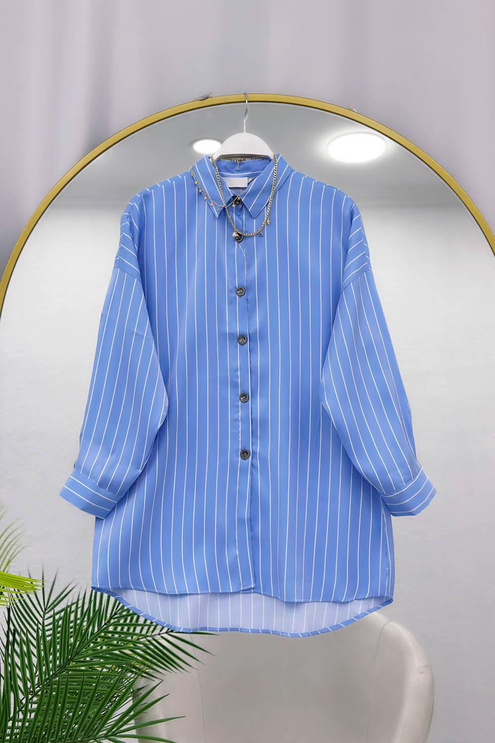 SATEN ÇİZGİLİ KADIN GÖMLEK