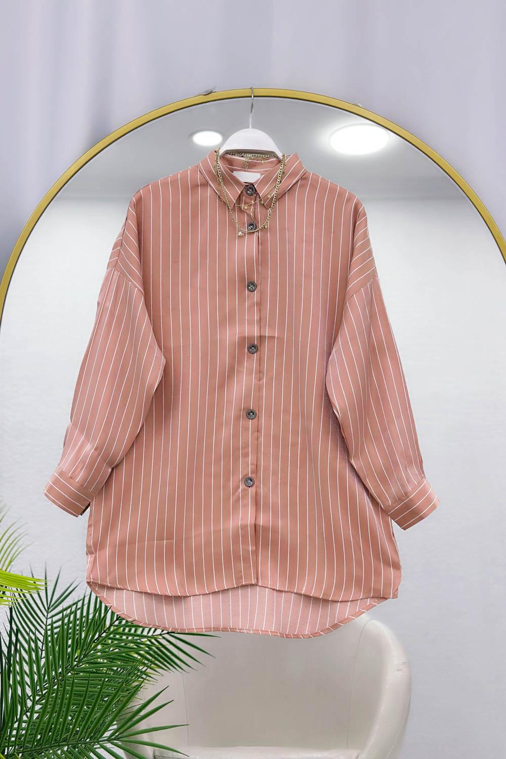 SATEN ÇİZGİLİ KADIN GÖMLEK