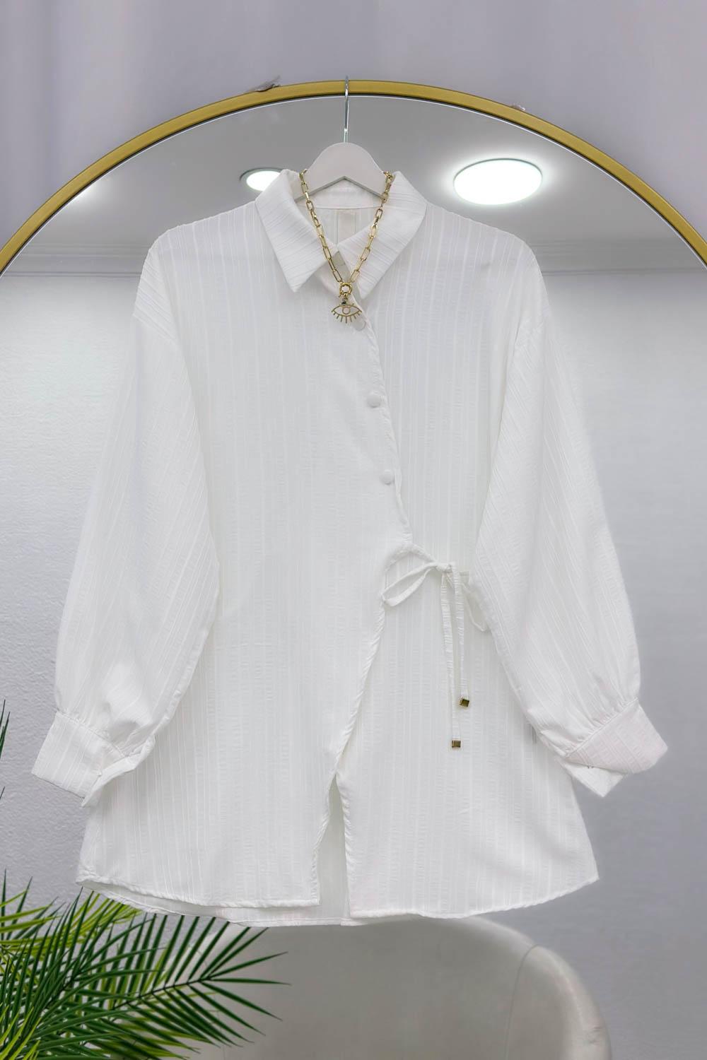 YANDAN BAĞLAMALI ÇİZGİLİ KADIN GÖMLEK