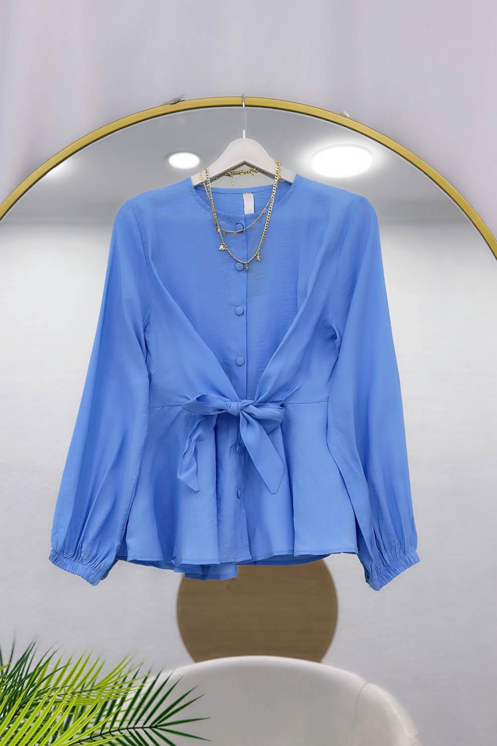 DÜĞMELİ ÖNDEN BAĞLAMALI KADIN GÖMLEK