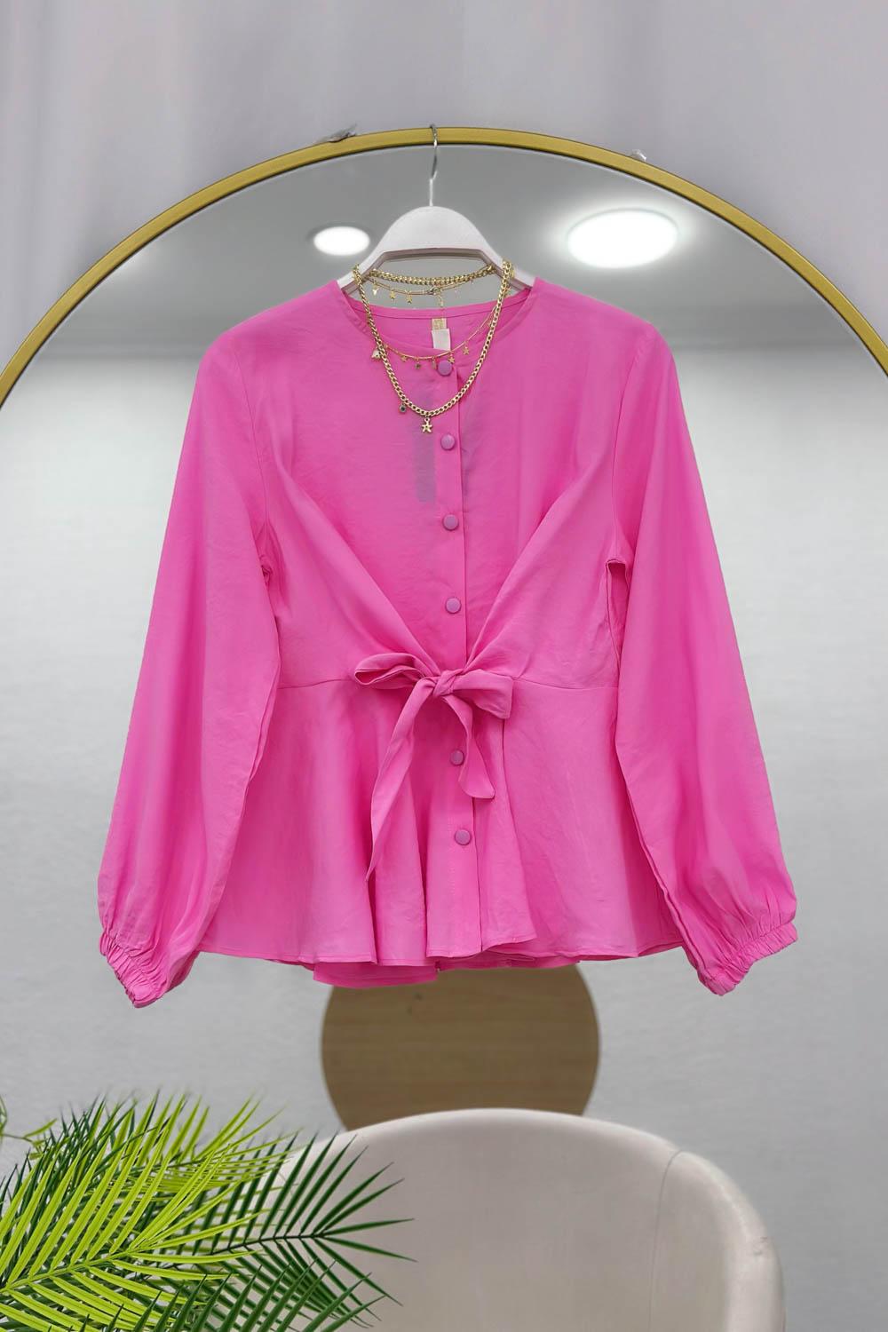 DÜĞMELİ ÖNDEN BAĞLAMALI KADIN GÖMLEK