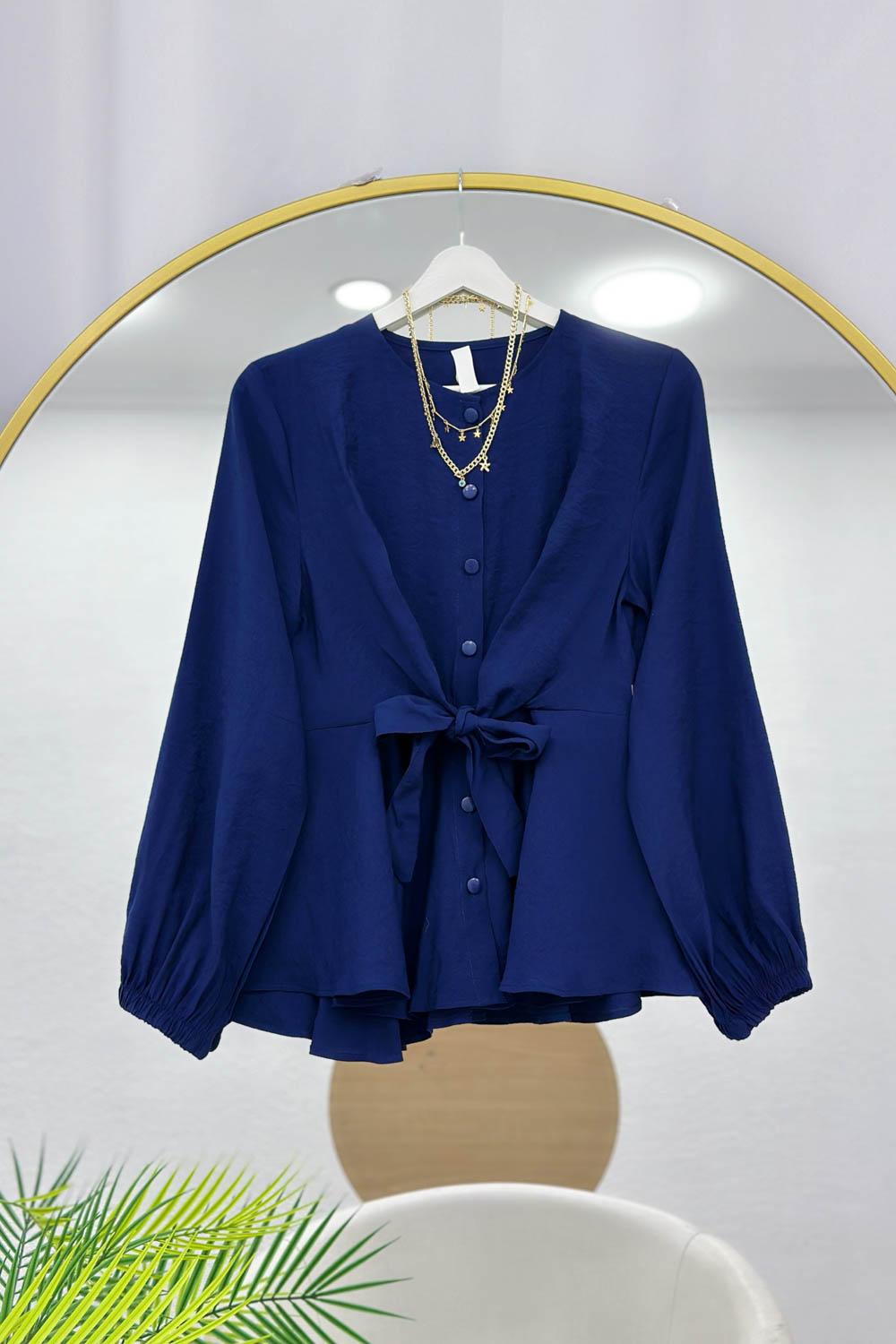 DÜĞMELİ ÖNDEN BAĞLAMALI KADIN GÖMLEK