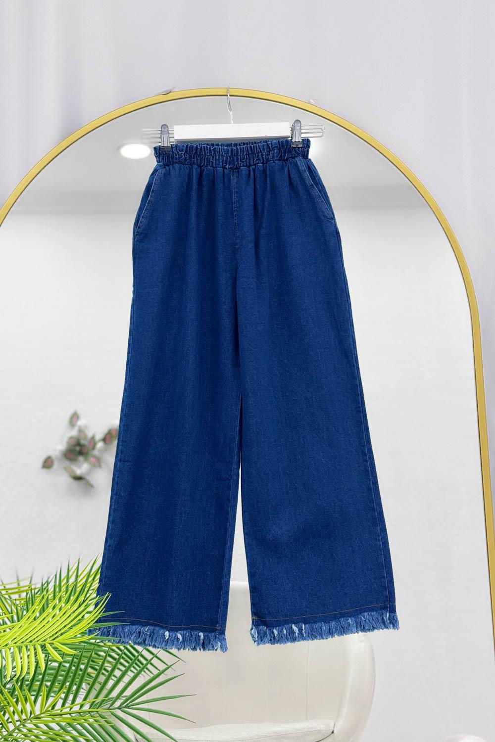 CEPLİ PAÇASI PÜSKÜLÜ KADIN KOT PANTOLON