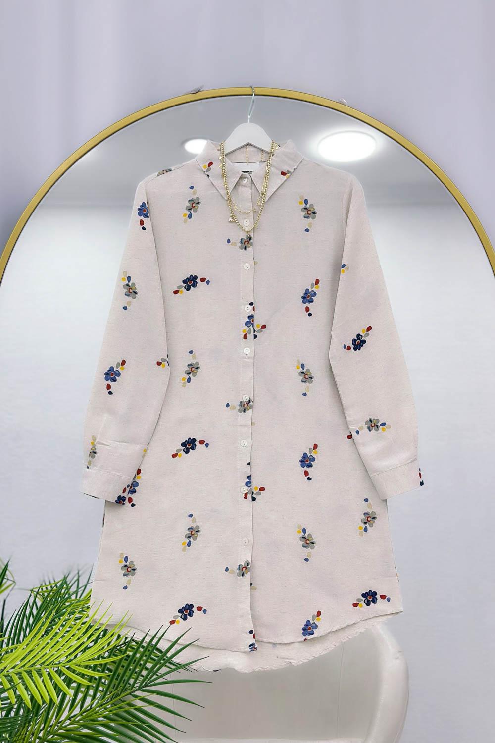 ÇİÇEK BASKILI KETEN GÖMLEK