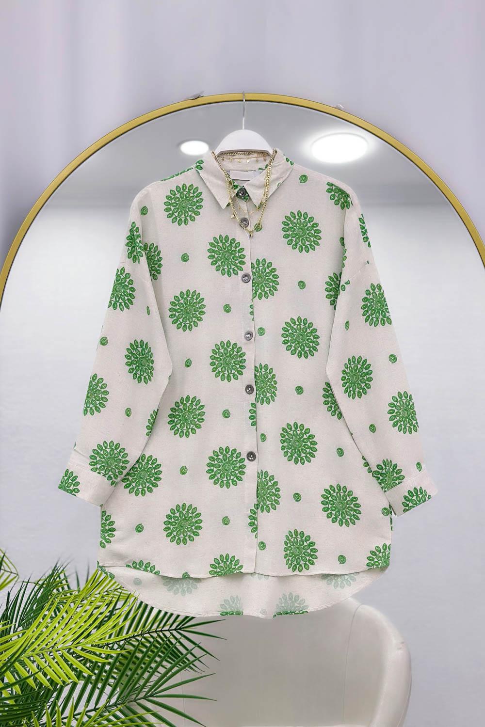 KANAVİÇE BASKILI KETEN GÖMLEK