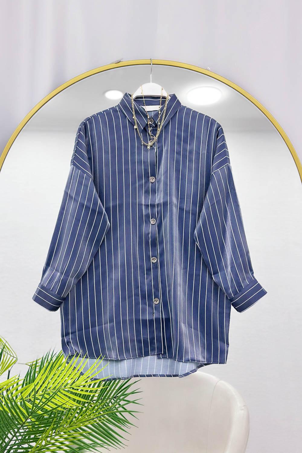 SATEN ÇİZGİLİ KADIN GÖMLEK