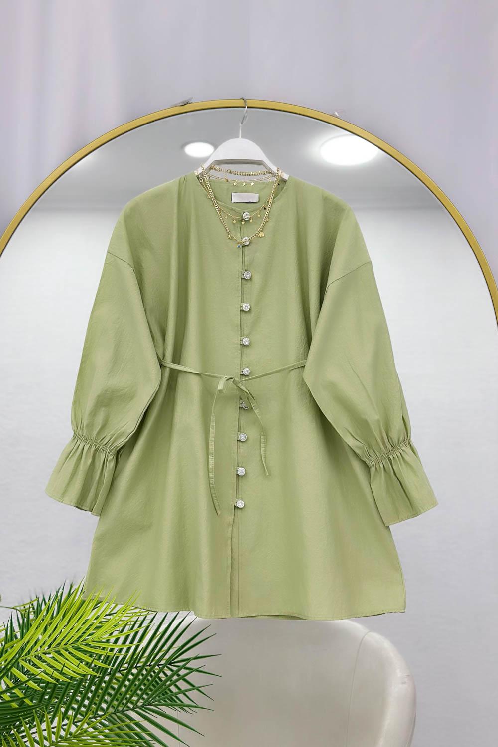 KOLLARI LASTİKLİ İPLİ KADIN TUNİK GÖMLEK