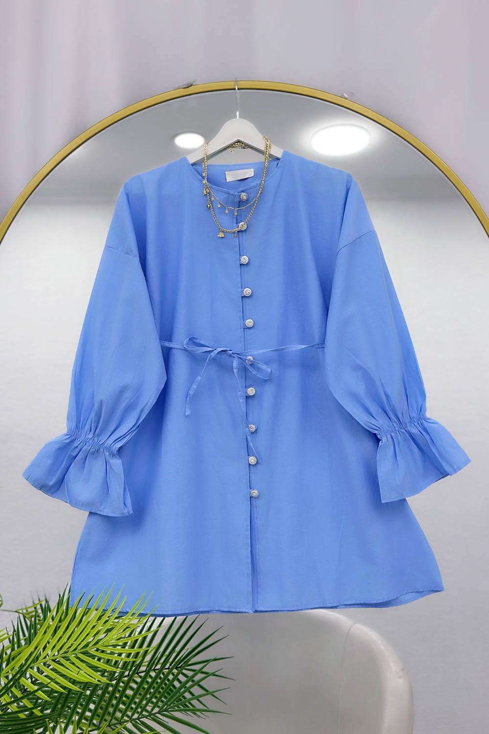 KOLLARI LASTİKLİ İPLİ KADIN TUNİK GÖMLEK