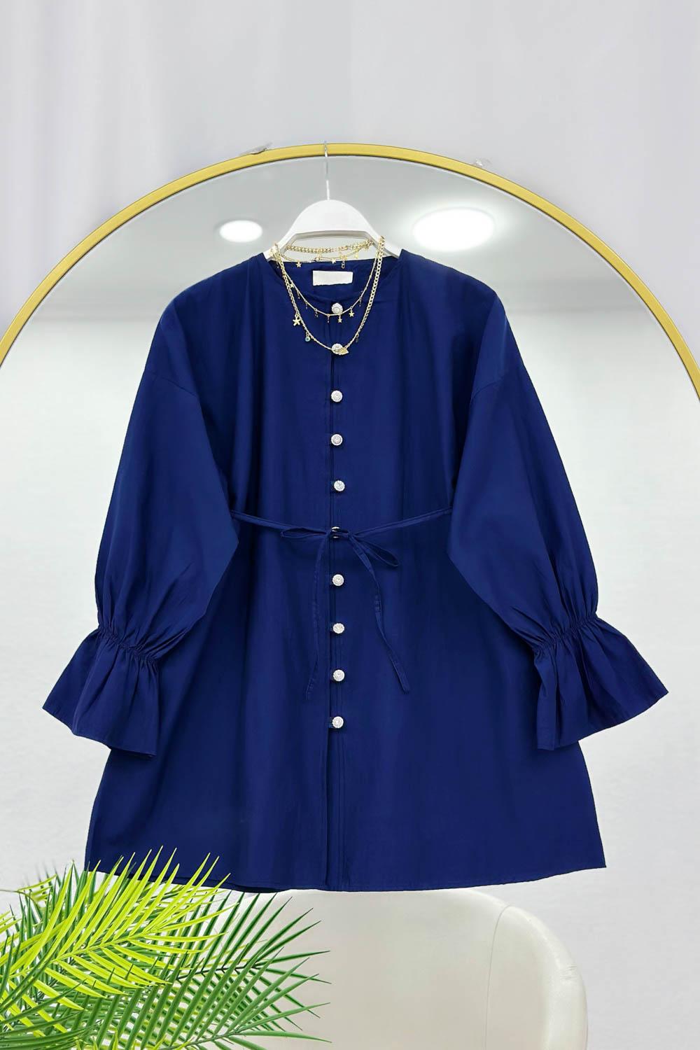 KOLLARI LASTİKLİ İPLİ KADIN TUNİK GÖMLEK