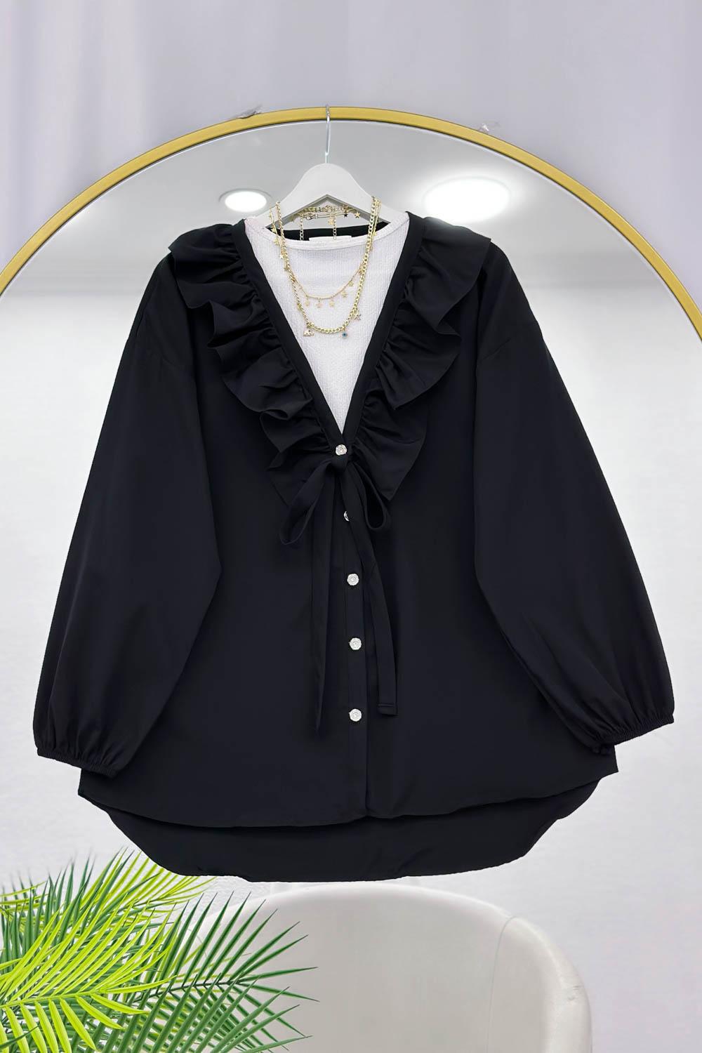 ÖNÜ FIRFIRLI BAĞLAMALI KADIN GÖMLEK TUNİK