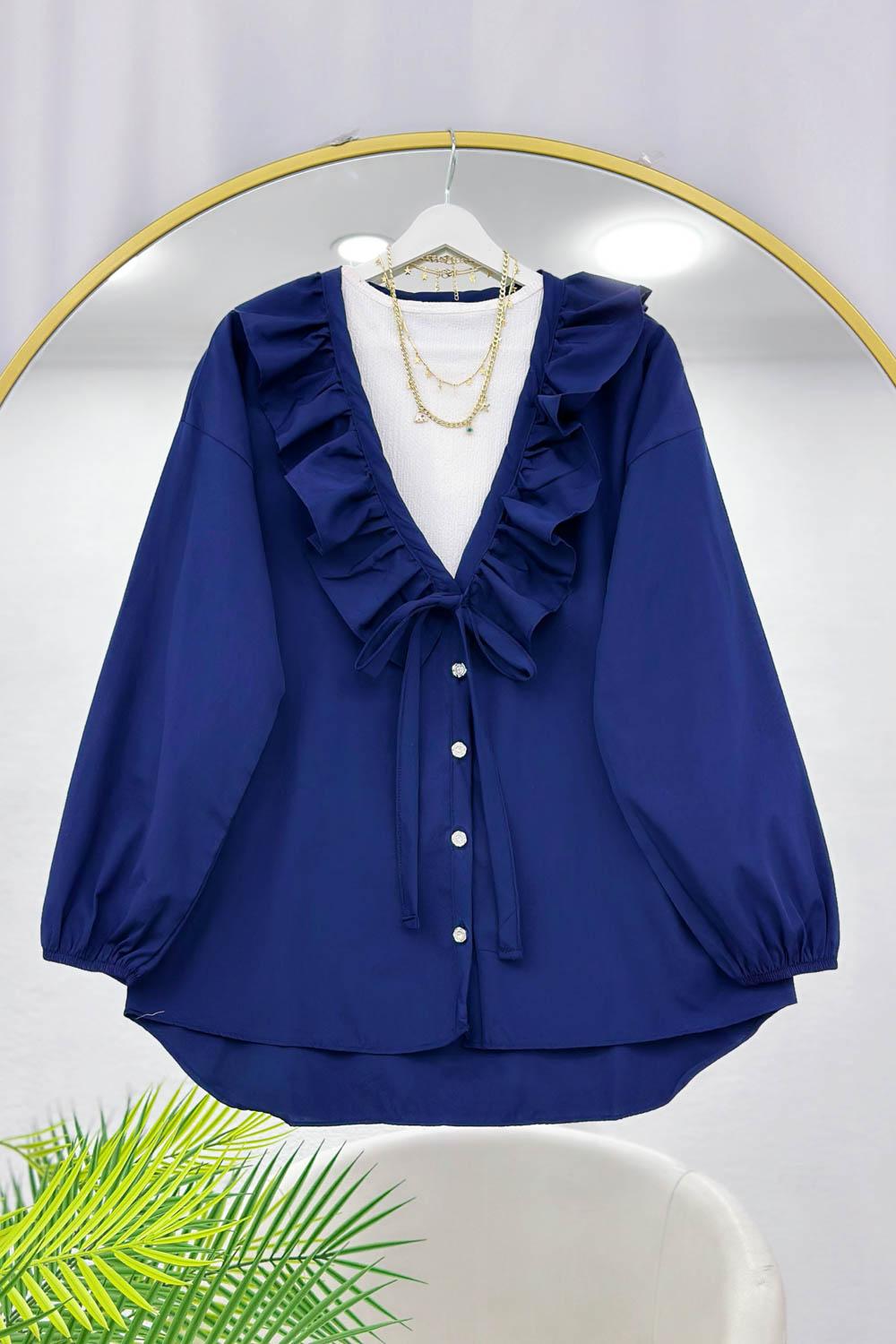 ÖNÜ FIRFIRLI BAĞLAMALI KADIN GÖMLEK TUNİK