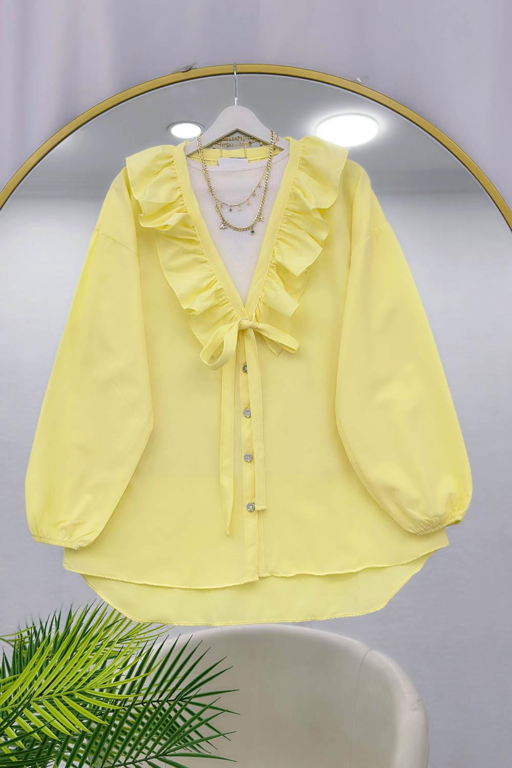 ÖNÜ FIRFIRLI BAĞLAMALI KADIN GÖMLEK TUNİK