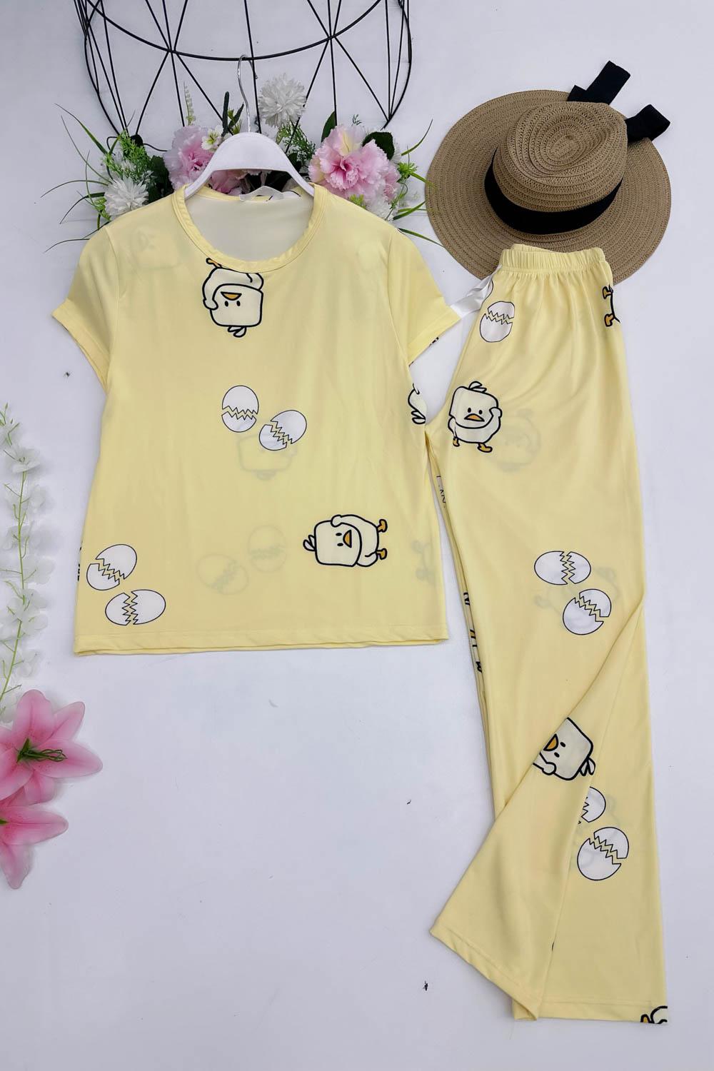 İKİLİ BASKI DETAYLI KADIN PİJAMA TAKIMI