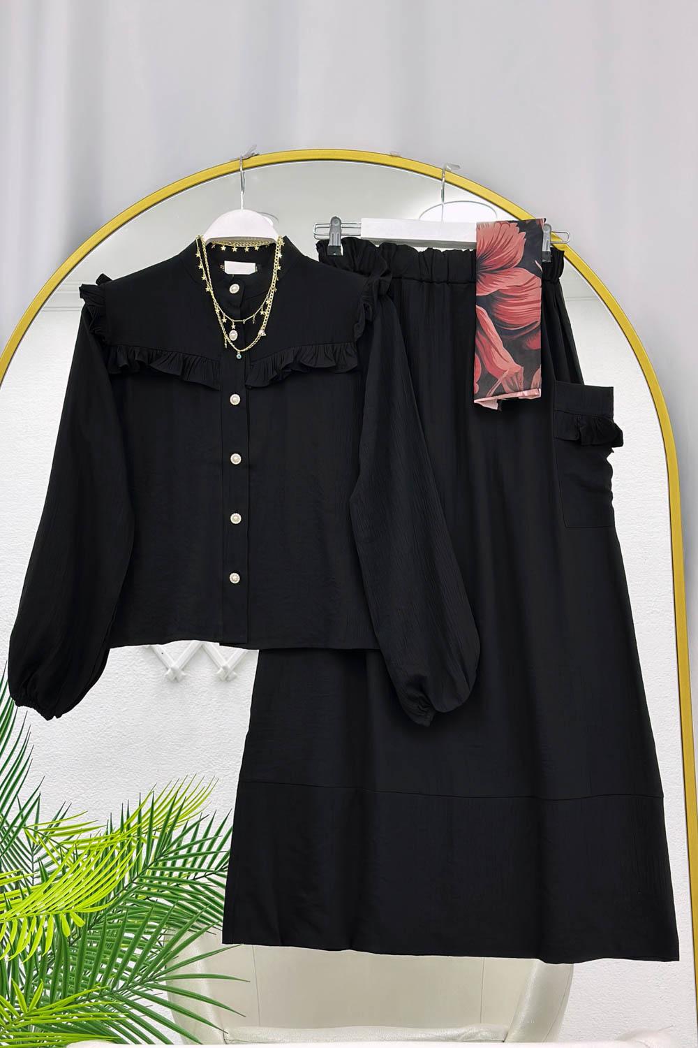 ETEĞİ CEPLİ FIRFIR DETAYLI KADIN TAKIM